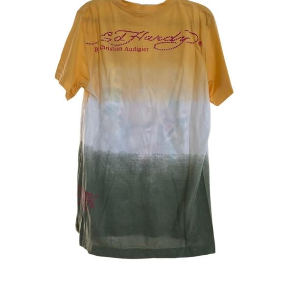 Ed Hardy - VINTAGE Y2K- TATTOO Multi-coloured Graphic Tee- Mens Size Large 💀🌹✨ - Picture 2 of 4